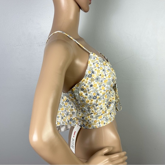 NEW BARDOT REVOLVE YELLOW FLORAL PRINT DRAWSTRING CROP TOP - Picture 5 of 8